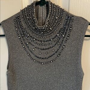 Lauren Michelle Metallic Gray/Silver Beaded Top